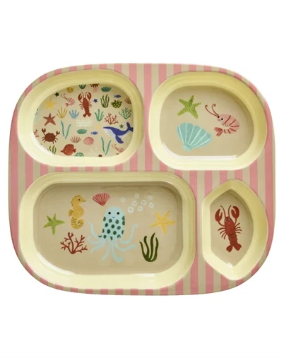 Rice - Børnetallerken med 4 rum - Koral Ocean Print 
